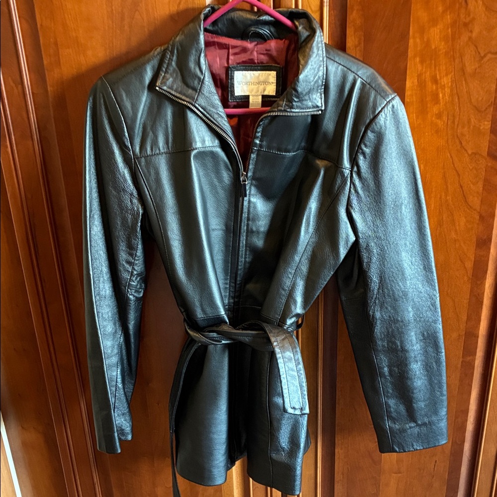 Worthington Black Leather Jacket with Belt